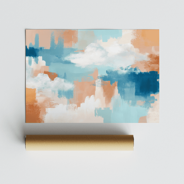 Abstract Cloud Print wall art with Gold, Orange, and White hues for entryway