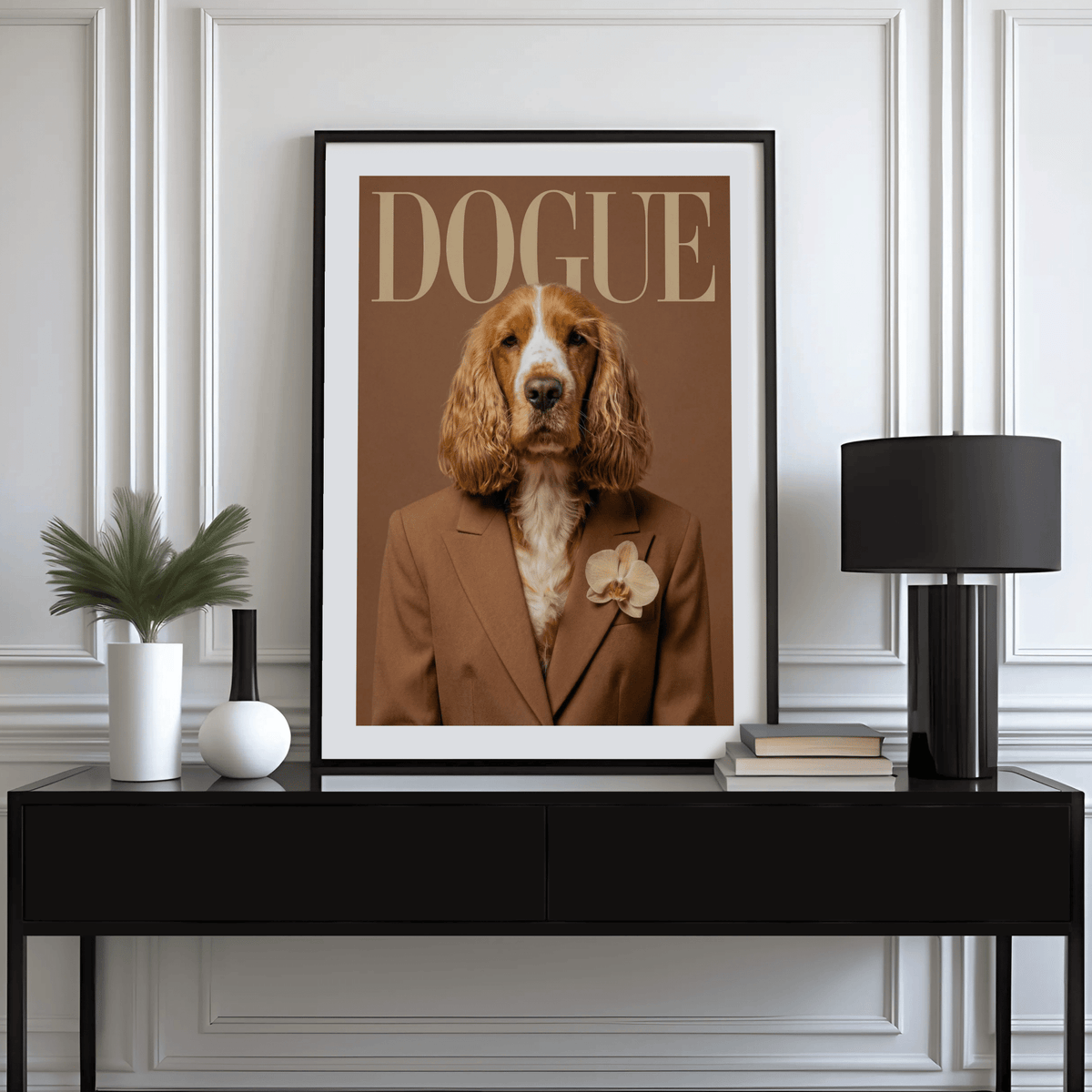 Modern Dog Print poster for modern living room in beige and brown