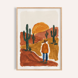Desert Landscape Art Print with Orange, Blue, Green, and Brown for living room wall art