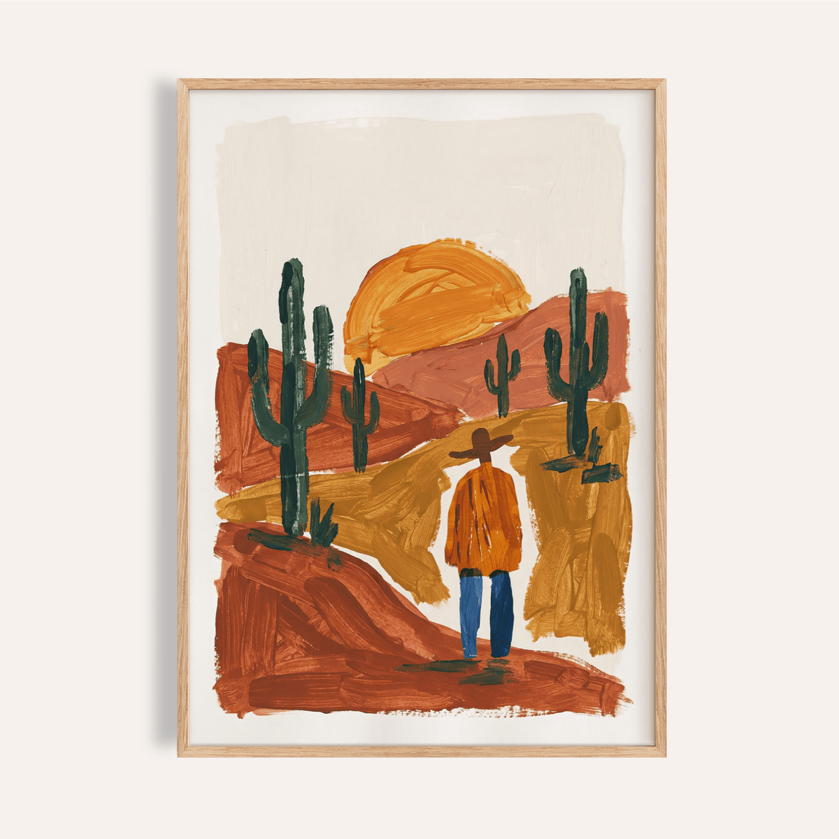 Desert Landscape Art Print with Orange, Blue, Green, and Brown for living room wall art