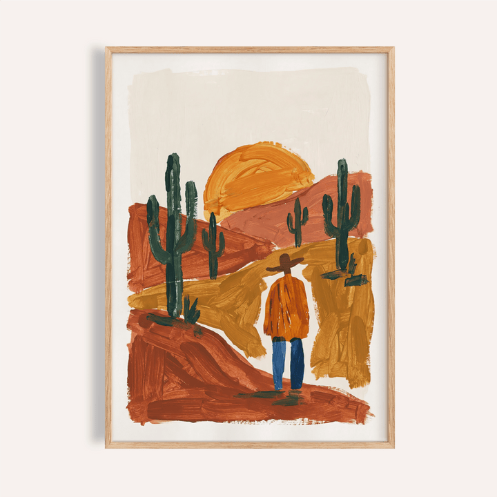 Desert Landscape Art Print with Orange, Blue, Green, and Brown for living room wall art