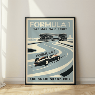 Typography detail poster print reading Formula 1 Yas Marina Circuit in Blue and White