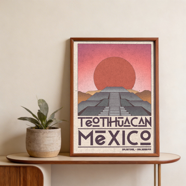 Distressed texture Teotihuacan Wall Art showing pyramid silhouette
