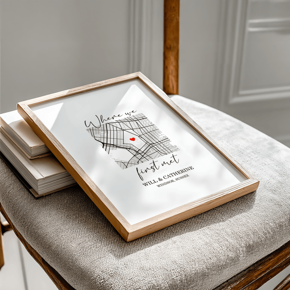 Custom Heart on Map Print in Black, White, and Red for family room poster
