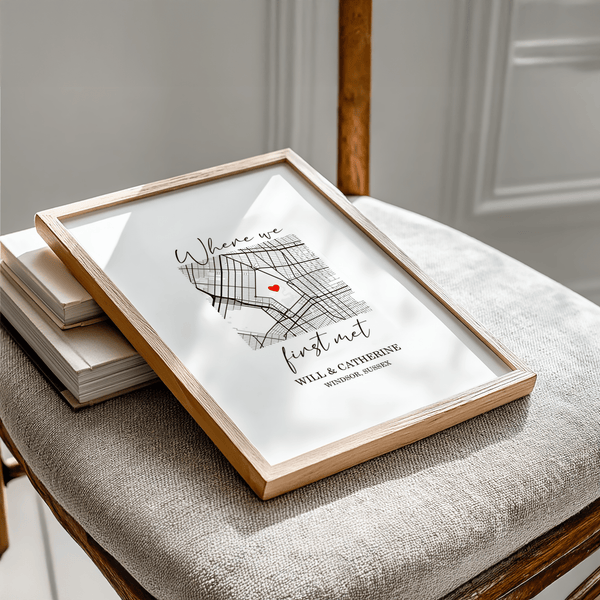 Custom Heart on Map Print in Black, White, and Red for family room poster