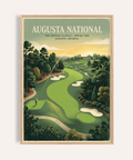 Augusta National Golf Poster wall art showing winding fairway and clubhouse
