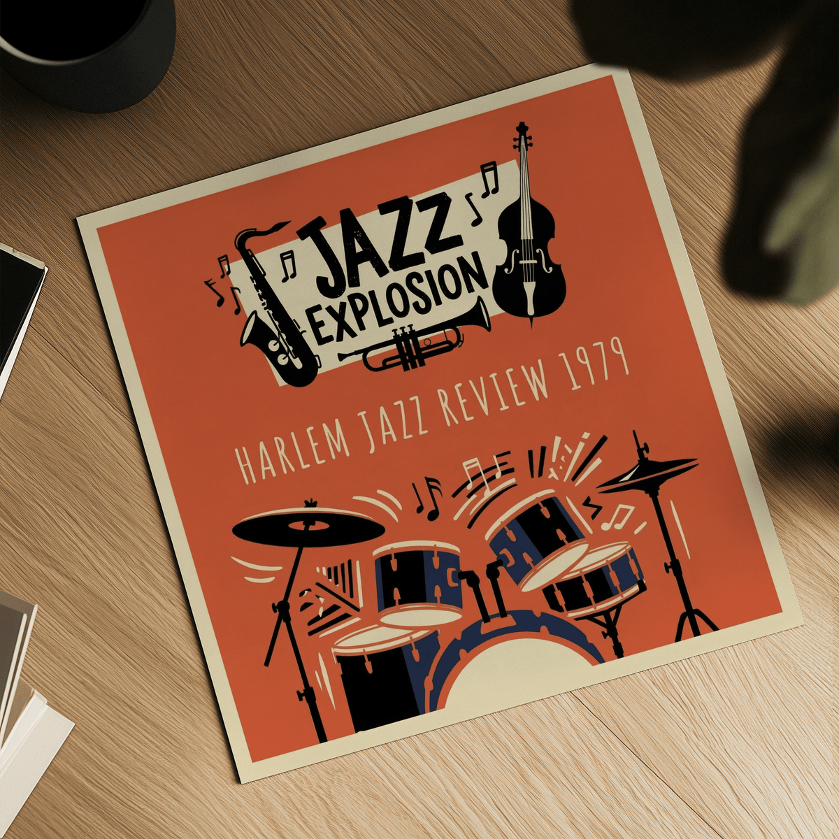 Harlem Jazz Art Print combining Red, White, and Beige for office décor