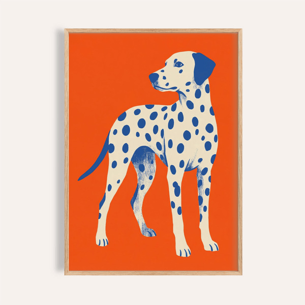 Dalmatian Dog Art Print with Orange and Blue colors for living room wall art