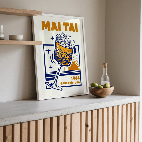 Mai Tai Wall Art Orange Blue art print for entertaining area