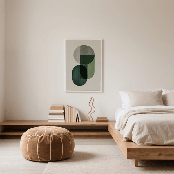 Minimalist Modern Poster Decor with Beige, Green tones for office wall art