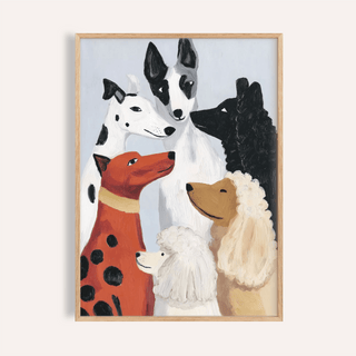 Colorful Dog Poster art print with Gray and Beige for living room wall