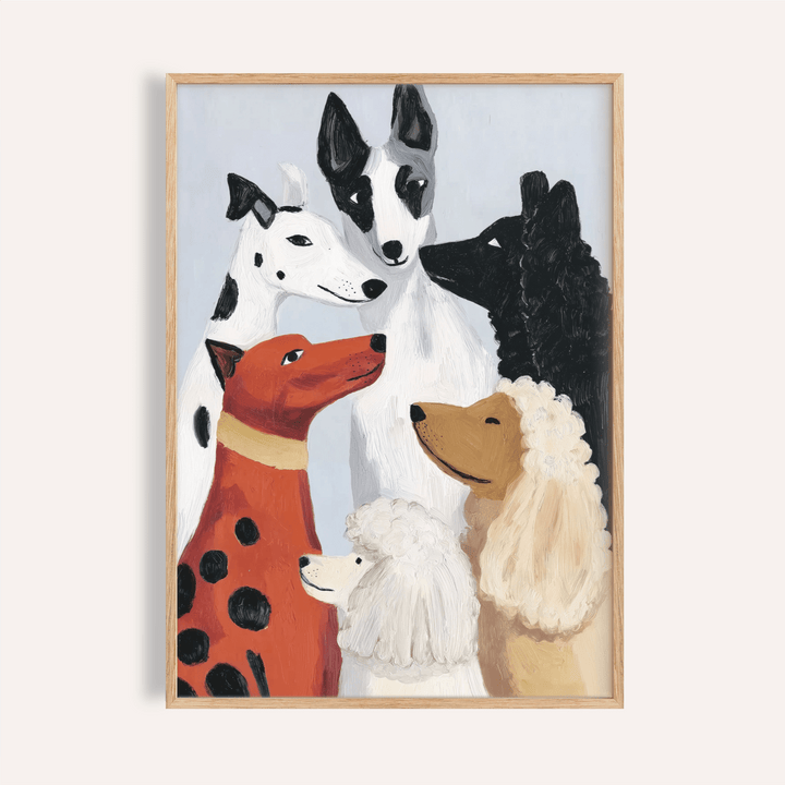 Colorful Dog Poster art print with Gray and Beige for living room wall