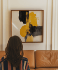 Bold Abstract Square Art Print in black and yellow for office accent