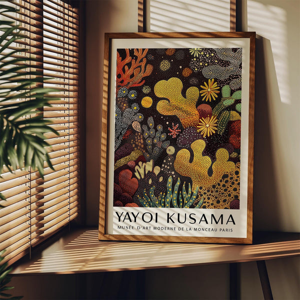 Abstract sea life art in earthy colors and organic shapes.