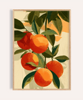 Fruit Art Print with orange and green colors for kitchen wall art poster