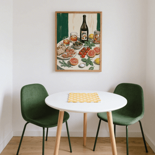 Food and Drink Art Print showing multicolored table setting for dining room print