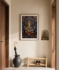Tile-texture Ganesha print poster with circular arch and intricate hand gestures