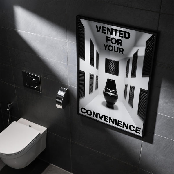 Bathroom Funny Print showing sleek toilet and symmetrical vents in a minimal room.