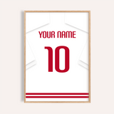Custom Football Shirt – White with Red Number — wooden-frame main image