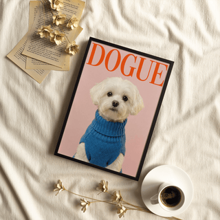 Playful Maltese Dog Wall Art poster with White and Blue hues for office