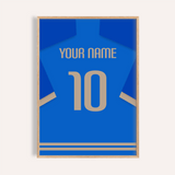 Maglia da calcio personalizzata – Blu con numero beige — wooden-frame main image