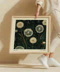 Minimalist dandelion wall art with delicate details.