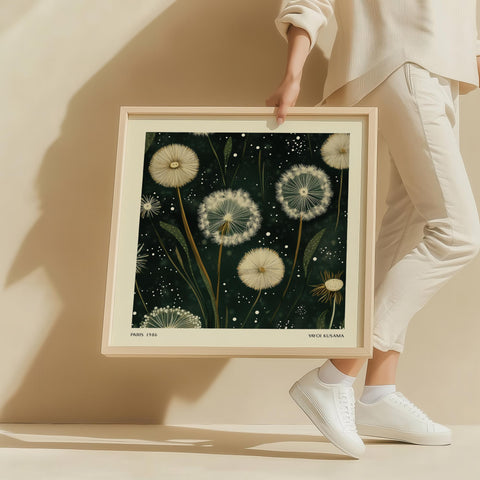 Minimalist dandelion wall art with delicate details.