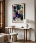 Leaf art prints in purple and gold tones for modern interiors