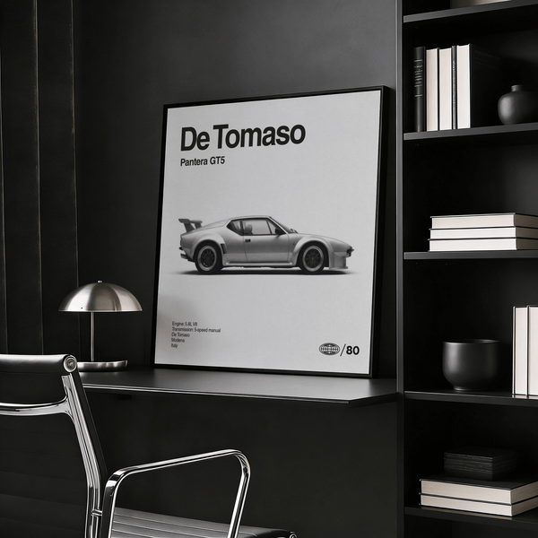 Gray and Black De Tomaso Pantera GT5 Print for living room automotive decor poster