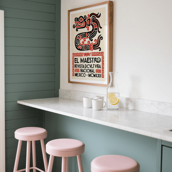 Mexican Cultural Art Print with bold serpent illustration and EL MAESTRO typography