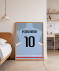 Modern Celta Vigo Football Shirt Poster showing shirt-back layout with YOUR NAME and large 10