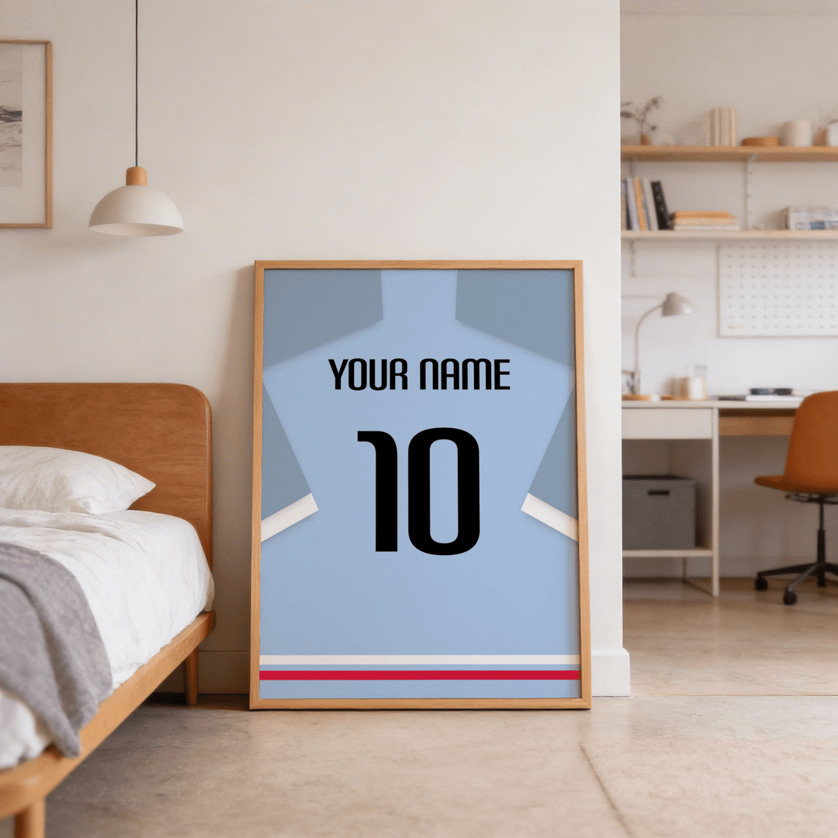 Modern Celta Vigo Football Shirt Poster showing shirt-back layout with YOUR NAME and large 10