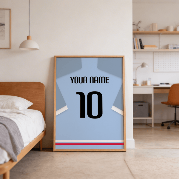 Modern Celta Vigo Football Shirt Poster showing shirt-back layout with YOUR NAME and large 10