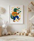 Funny Crocodile Art Print Multicolored cartoon for creative space wall decor