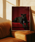 Luxury Panther Art print with regal panther, black and red color scheme, office wall