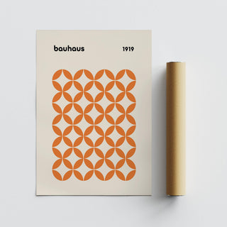 Contemporary wall art featuring an orange minimalist print with retro influence.