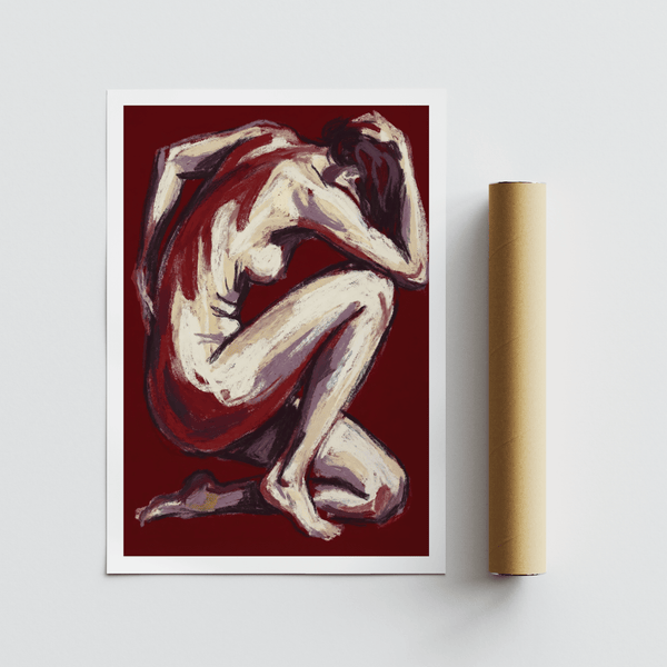 Figurative Art Print poster of a reclining nude with sweeping strokes