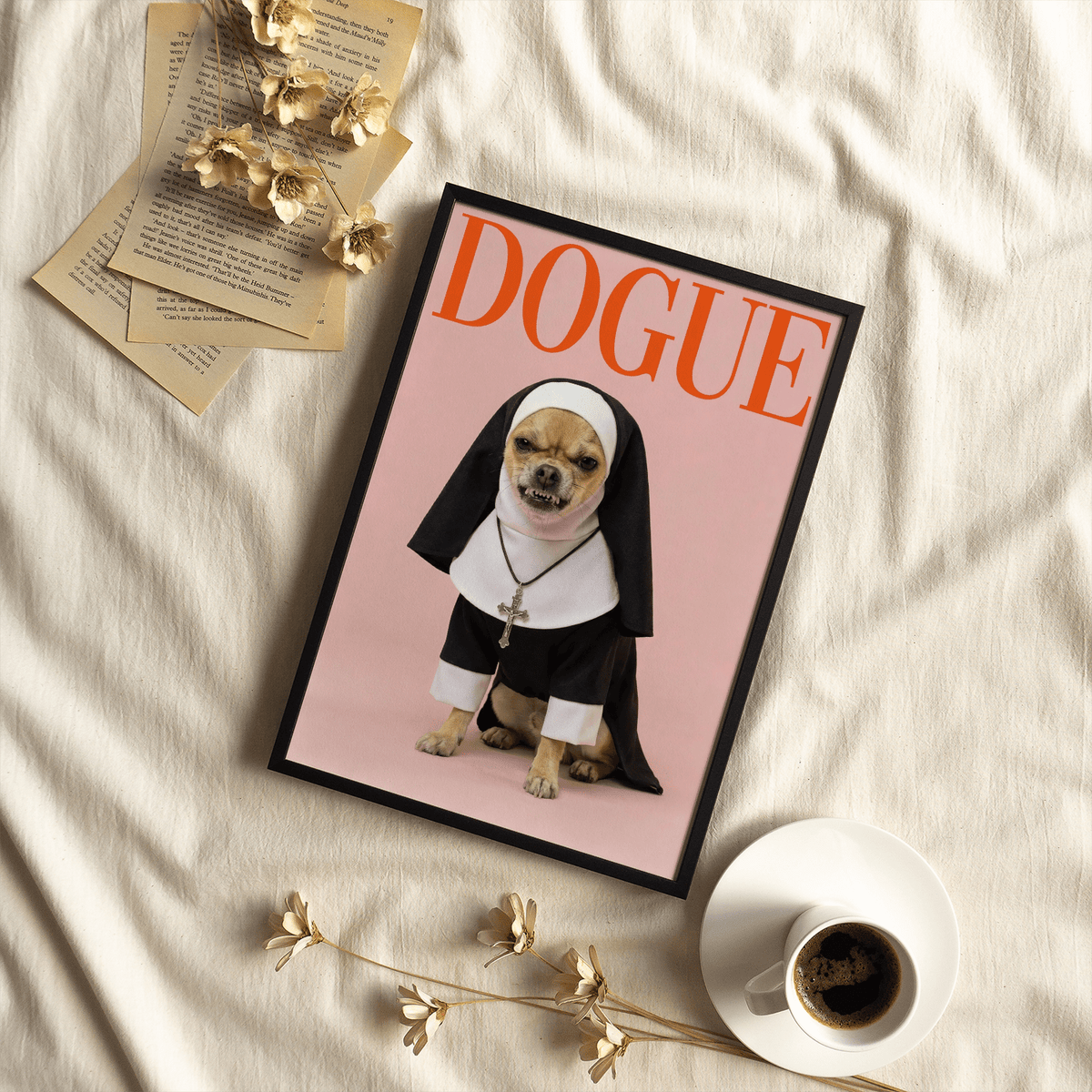 Chihuahua Nun Costume Art print with Black and White tones for office décor