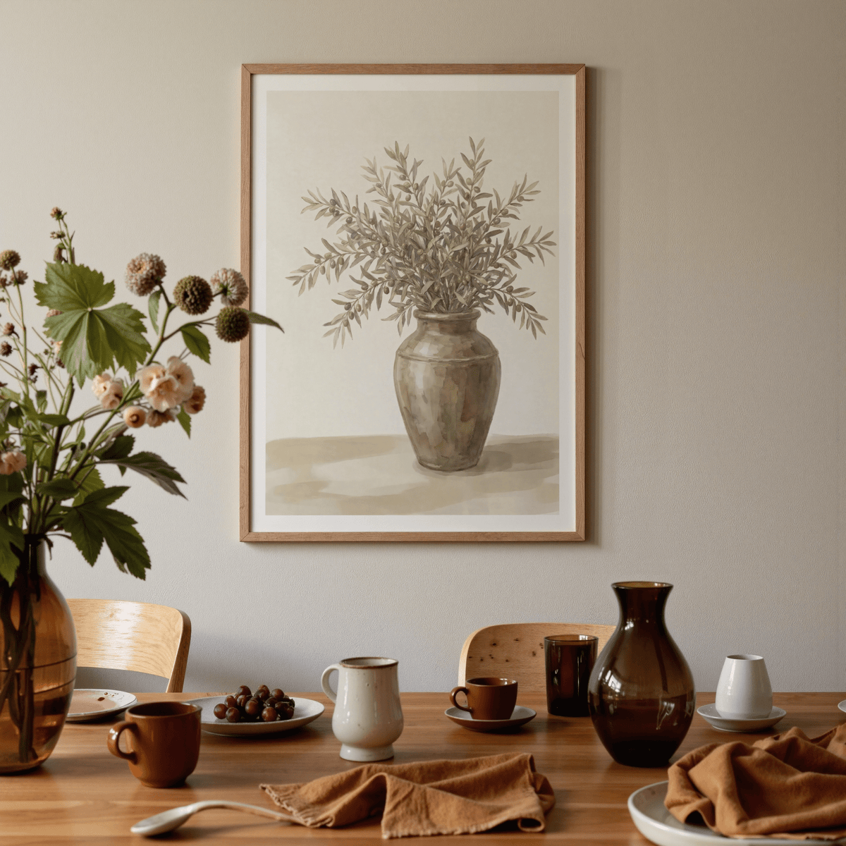 Olive Branch Decor wall art, beige leaves, hallway decor print