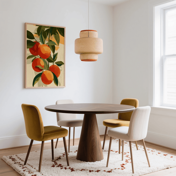 Fruit Art Print, orange and green botanical wall art for dining spaces