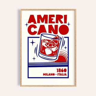 Americano Cocktail Print with Red and Blue for kitchen wall art
