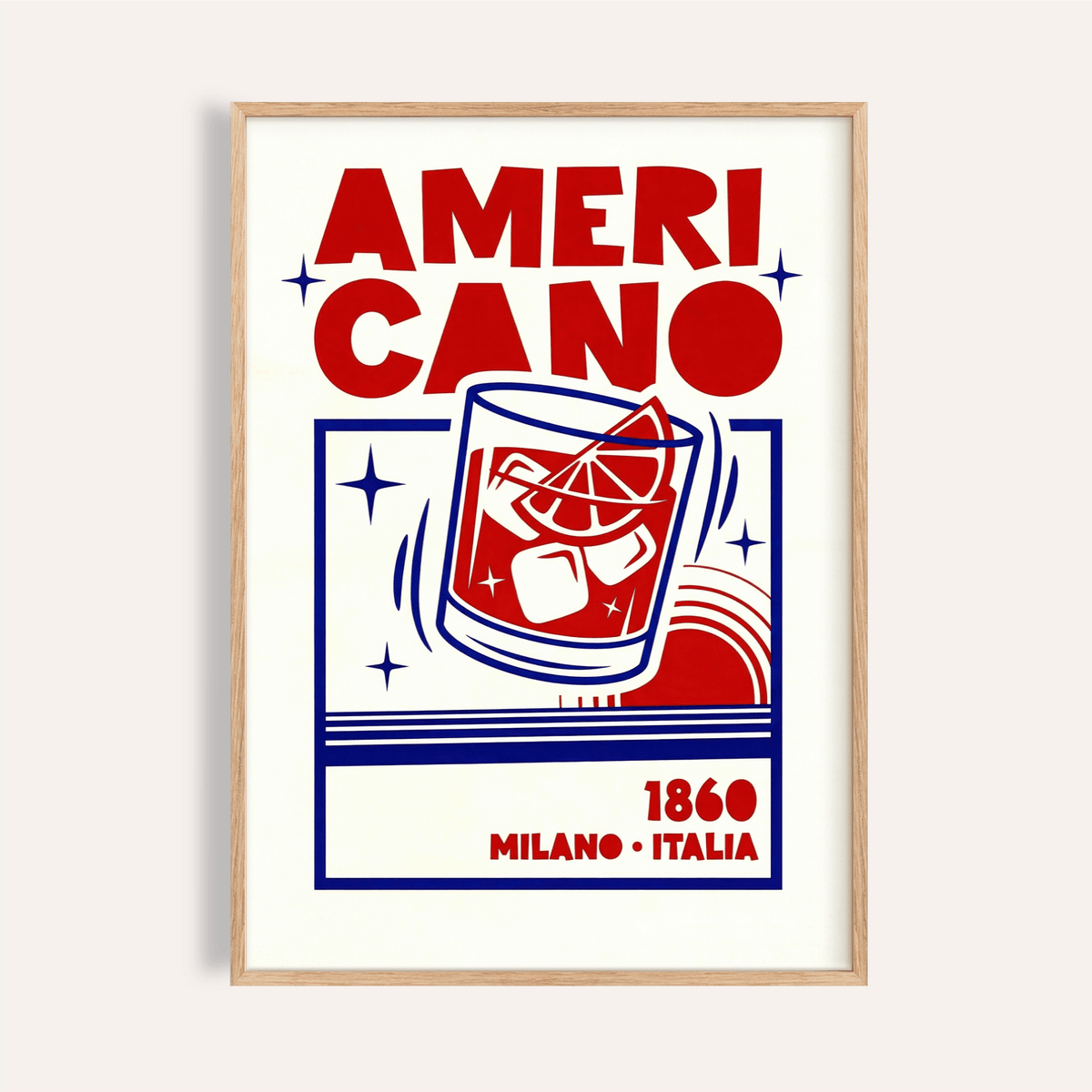 Americano Cocktail Print with Red and Blue for kitchen wall art