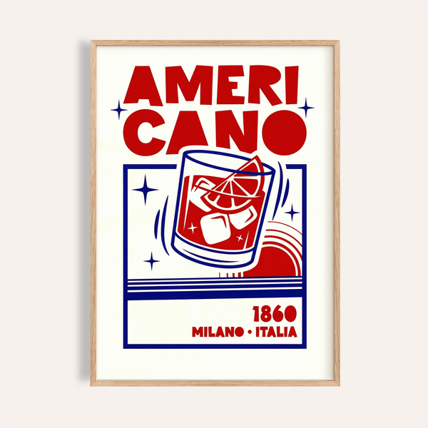 Americano Cocktail Print with Red and Blue for kitchen wall art