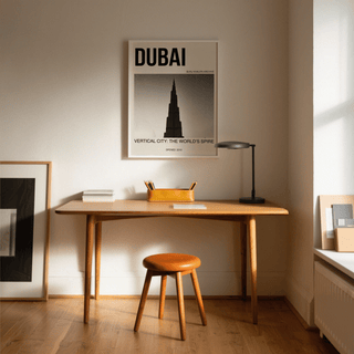 Lower caption detail on Burj Khalifa Art Print reading “Vertical City: The World’s Spire” and “Opened: 2010”