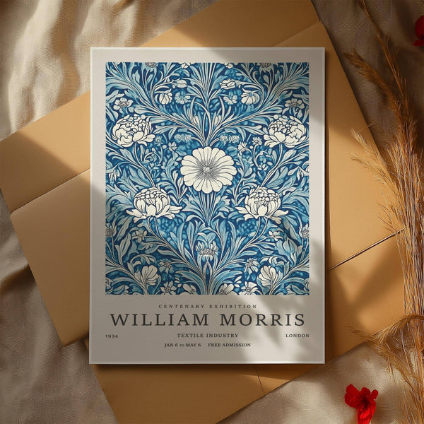 Blue botanical prints artwork showing cream flower clusters for home libraries