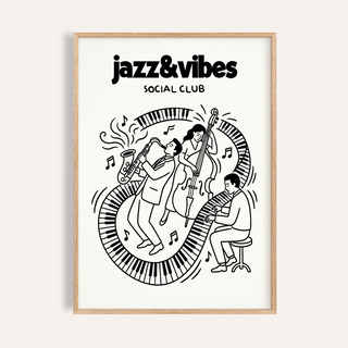 Featured Jazz Music Wall Art poster with jazz trio and looping piano keys