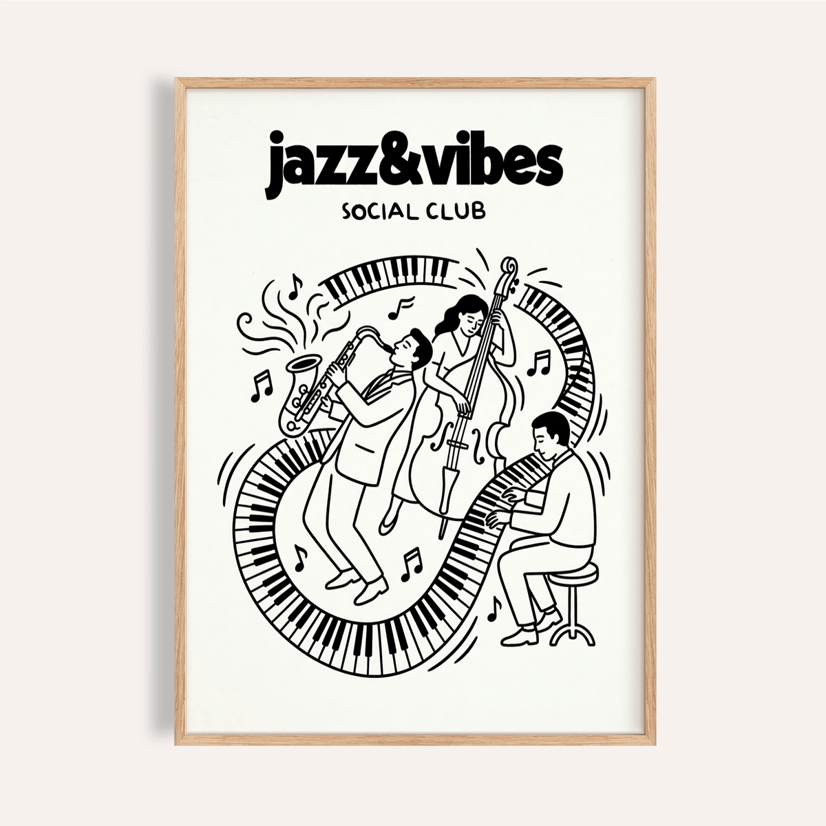Featured Jazz Music Wall Art poster with jazz trio and looping piano keys