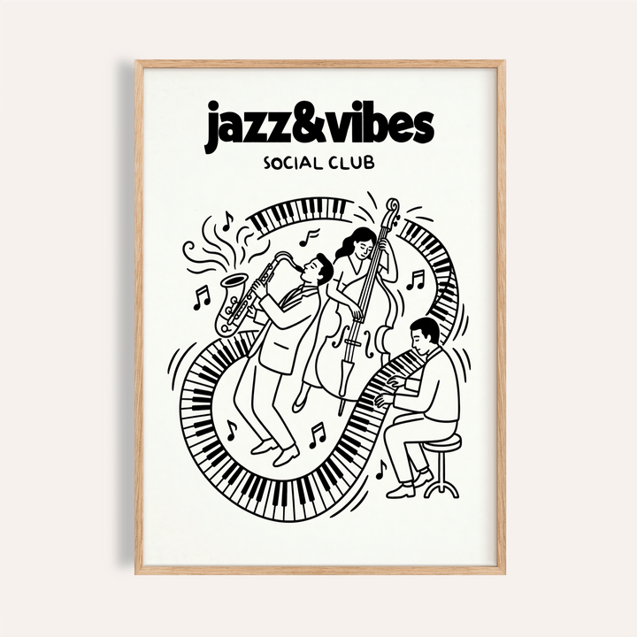 Featured Jazz Music Wall Art poster with jazz trio and looping piano keys