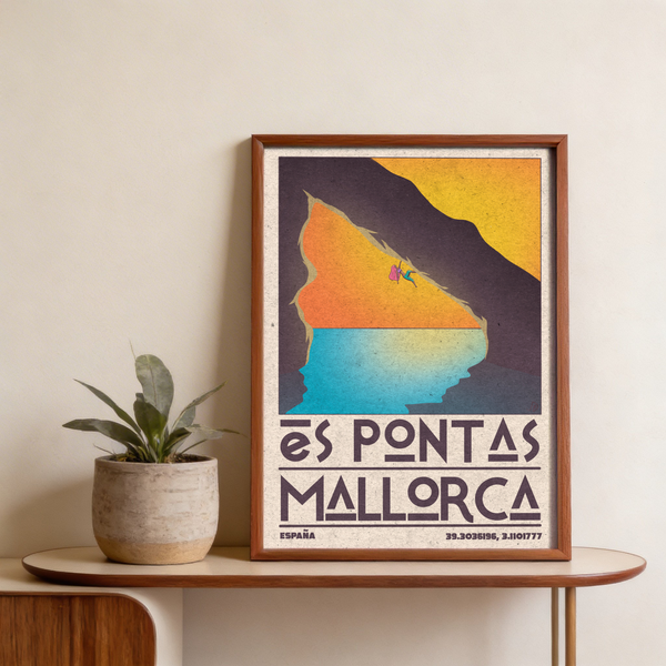 Mallorca Climbing Poster styled above desk in modern workspace
