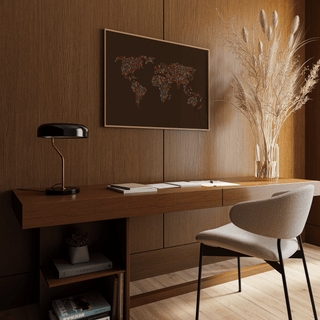 Map of the World Poster orange highlights bedroom art print